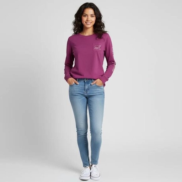 Vineyard Vines Tops - Vineyard Vines Begonia Stacked Whale Graphic Pocket Long Sleeve Tee Size Small